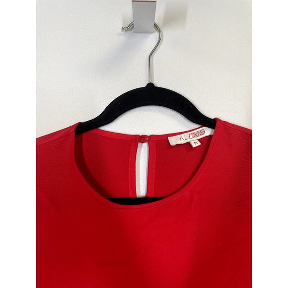 ALEXIS Hazel Bell Sleeve Asymmetric Ruffle Silk Midi Dress Red Size M $565 - Picture 2 of 15